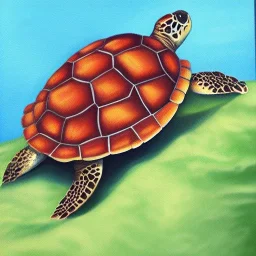 Oil painting style turtle and apple