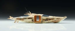 benign transparent superwood alien mega scifi boat with superwood draw bridge and wing doors