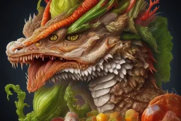 Dragonhead with vegetables and cats like Arcimboldo