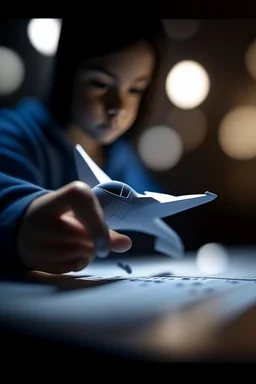 the ultimate expert on paper airplanes testing his planes, zeiss prime lens, bokeh like f/0.8, tilt-shift lens 8k, high detail, smooth render, down-light, unreal engine, prize winning