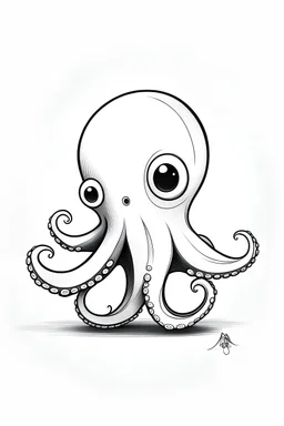 simple outlines art, bold outlines, clean and clear outlines, no tones color, no color, no detailed art, art full view, full body, wide angle, white background, a cute octopus