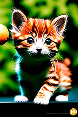 furry orange kitten, Pixar style