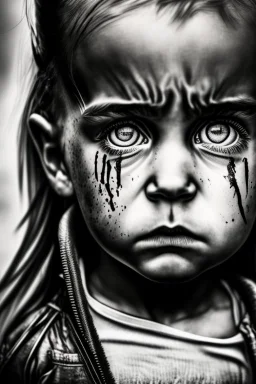 "(high resolution) (dramatic portrait), (little girl), (harsh light), ((up the nose:1.25)), (intense shadows), (contrasting tones), (close-up), (edgy expression), ((emphasized features)), striking eyes, (unique angle), (bold composition), (intense mood), ((contoured features)), (strong personality), (realistic skin texture), (professional photography), (edgy fashion), (creative makeup), ((intense gaze)), (fierce beauty), (sharp details), ((fashion model)), ((high cheekbones)), (intense highlight