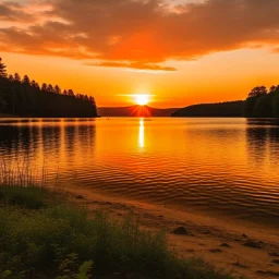 Photo of sunset on the beach of a Czech lake. 8K