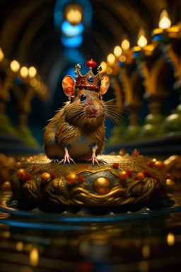 portrait of queen winged furry rat hovering above water slide on underground bone bridge, wizard fireball in background, in the style of fantasy movies, photo-realistic, shot on Hasselblad h6d-400c, zeiss prime lens, bokeh like f/0.8, tilt-shift lens 8k, high detail, smooth render, down-light, unreal engine 5, cinema 4d, HDR, dust effect, vivid colors, smoke, dust, fireflies