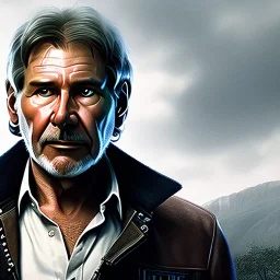 transparent portrait of harrison ford as han solo, brown eyes, realistic, rough facial skin, cinematic lighting, photorealistic, volumetric light and shadow, hyper HD, octane render, unreal engine, insanely detailed and intricate, hyper-realistic,