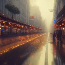 Cyberpunk street view in night, Paris, rain, ground reflection