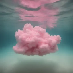 Pink cloud underwater in the 1970s, analog photography with white, damaged