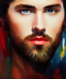 Masterpiece, best quality, The Face of the Curious Male by Bryen Frost rework. trace light, painted impressionist brush strokes. Paint spatters, drips, drabs, dynamic, artstation, Yagami Light