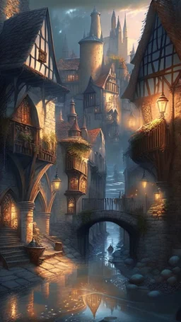 medieval city, magic flowing in the background