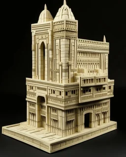 An ivory colored lightning fortress designed in ancient Egyptian hieroglyphics