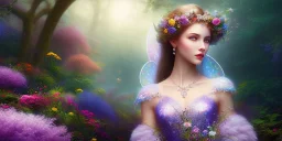 bright fairy, beautiful portrait, flowery landscape