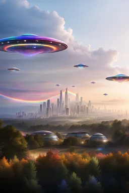 ufo rainbows, cité cristal très futuriste ultra moderne, ufos fleet, intergalactic