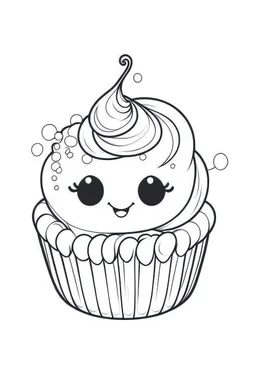 outline art for cute Cupcake coloring pages with sitch, white background, Sketch style, full body, only use outline, toddlers style, clean line art, white background, no shadows and clear and well outlined.