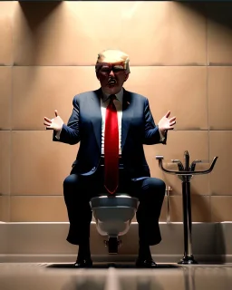 Donald Trump sitting in toilet scene, without pants, realistic image, casual, concept art, smooth, unreal engine 5, god lights, ray tracing, RTX, lumen lighting, ultra detail, volumetric lighting, 3d.