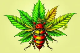 bee with canabis leafs wings rasta colours