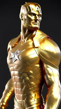 captain america made from gold , gold material, gold color, ultra realistic, 4k, ultra detail, full body