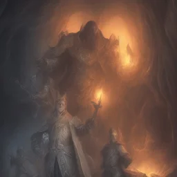 Evil Old human Necromancer in dark robes in a dark cave covered in darkness