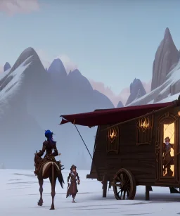 Fantasy Adventurers inside a traveling caravan