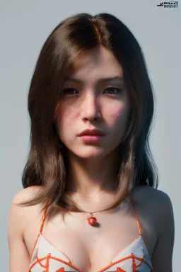 Ultra Realistic image, 25 years old brunette woman, Madrid, portrait, small stature, 1.60 cm tall and 55 kg in weight, natural small busty, traditional Japanese body tattoo, jakuza style, put traditional Japanese mask, vibrant color, highly detailed, art stations, concept art, smooth, unreal engine 5, god rays, ray tracing, RTX, lumen lighting, ultra detail, volumetric lighting.