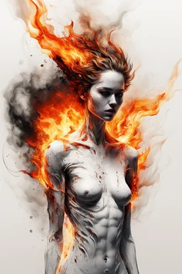 art, abstract, human, burning edges, (intense and emotional visual experience:1.5), (captivating and fiery ambiance:1.3), (dramatic and captivating essence:1.2), (fiery details:1.3), white background