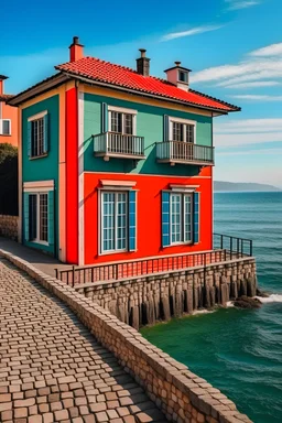 a house by the sea in italy, only the lines with colour indications