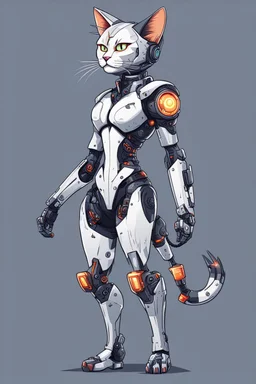 Cyborg Cat Quickdraw Maven in Vector spiked art style full body