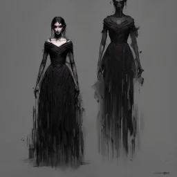 dark elegant dress shadow woman, powerful, creepy, matter, majestic, flow, illustration, concept art, by Greg Rutkowski, Sung Choi, Mitchell Mohrhauser, Maciej Kuciara, Johnson Ting