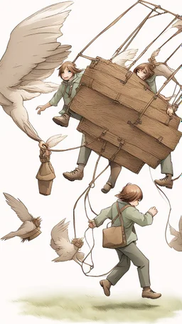 To may Flying together, carrying the trap with them