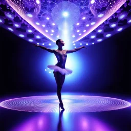 mocap graphic, balerina dancing in a 3d recursive fractal stage with disco fashing lights