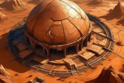 A brown X shaped prison on a planet painted by Xul Solar