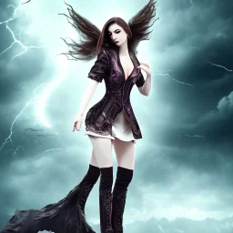 gothic makeup, female monk, falling from sky, long hair, full-body