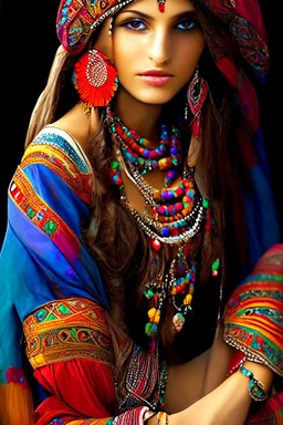 bohemian gorgeous gypsy woman in traditional gypsy dress