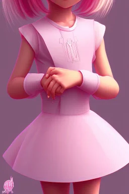 Loli, flat chest, pink dress, close up