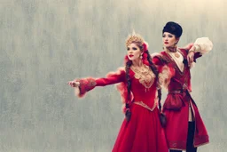 change lady top color to dark red and skirt to light blue,and man clothing to black