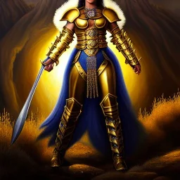 Ultra detailed fullbody Portrait in oil on canvas of WArrioress with Lion Gold Armor ,extremely detailed digital painting, extremely detailed face,crystal clear Big Glowing eyes, mystical colors ,perfectly centered image, perfect composition, rim light, beautiful lighting, 8k, stunning scene, raytracing, anatomically correct, in the style of robert e howard and Ken Kelley and Ohrai Noriyoshi and Simon Bisley and tomzj1