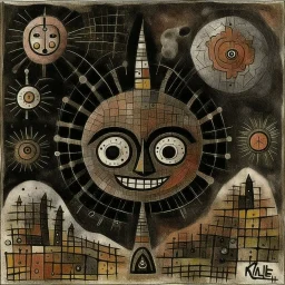 A blackish brown galactic nightmare painted by Paul Klee