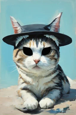 cat with shark mask hat solana abstract surrealism in the style of eileen aigar