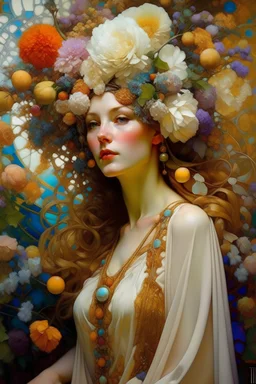 Timchenko Marfa, unusual flowers, very cute, smooth, active sequins, elegant fantasy, intricate, 8k, oil on canvas, beautiful, high detail, fantastic view, hyperrealistic, over-detailed, clear quality, colorful, artgerm, Alphonse Mucha, Catherine Abel. Catherine Welz Stein. Dmitry Vishnevsky. Gustav Klimt, R. Giger. Jacek Yerka. Josephine Wall, Carrie Ann Baade