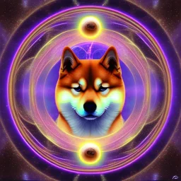 cosmic shiba inu, psychic ethereal orbs, sacred geometry energy