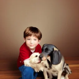 little boy with a dog red