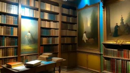 A library with fairytale books painted by Edgar Degas