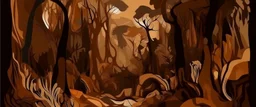A brownish bronze dry prehistoric jungle in abstract art style