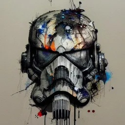 photorealistic death trooper helmet with weathered painting , illustration on coarse canvas by <agnes cecile> and <Yoji Shinkawa>, ornate and intricate details , soft smooth lighting, ultra detailed concept art,