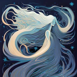 Long flowing Hair and stars style of erte iridescent