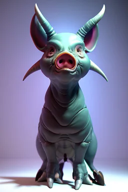 Devil-Pig Alien,epic, celestial, cinematic lighting, god rays, 4k resolution, smooth details, ornate details, unreal engine 5, blue vibrant background.