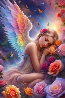 Beautiful angel, Trés belles roses, rainbows, beautiful colors, gardens , flowers, cascades,Birds, butterfly