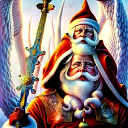 art by brom, santa with a broad sword, christmas dragon, russian orthodox, winter witch hot blonde