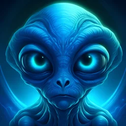 illustration of blue furry alien with 3 eyes science fiction portrait