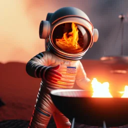 astronaut cooking marshmallows on barbecue from mars unreal engine 5, octan render